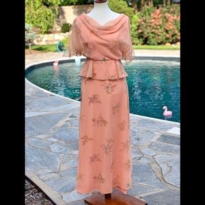 Vintage gorgeous peach floral long maxi dress